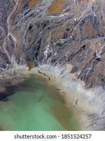 Ajka, Hungary - Aerial View Of The Famous Red Mud Disaster Site, Abstract Lines, Surreal Landscape, Icelandic Feeling.