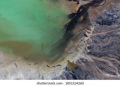 Ajka, Hungary - Aerial View Of The Famous Red Mud Disaster Site, Abstract Lines, Surreal Landscape, Icelandic Feeling.