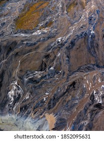 Ajka, Hungary - Aerial View Of The Famous Red Mud Disaster Site, Abstract Lines, Surreal Landscape, Icelandic Feeling.