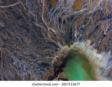 Ajka, Hungary - Aerial View Of The Famous Red Mud Disaster Site, Abstract Lines, Surreal Landscape, Icelandic Feeling.