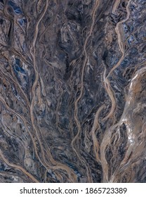 Ajka, Hungary - Aerial View Of The Famous Red Mud Disaster Site, Abstract Lines, Surreal Landscape, Icelandic Feeling.