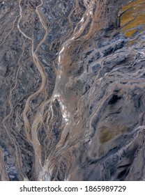 Ajka, Hungary - Aerial View Of The Famous Red Mud Disaster Site, Abstract Lines, Surreal Landscape, Icelandic Feeling.