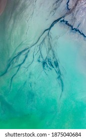 Ajka, Hungary - Aerial View Of The Famous Red Mud Disaster Site, Abstract Lines, Turquoise Water, Surreal Landscape, Icelandic Feeling.