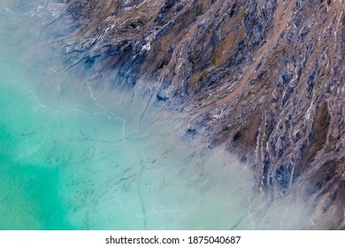 Ajka, Hungary - Aerial View Of The Famous Red Mud Disaster Site, Abstract Lines, Turquoise Water, Surreal Landscape, Icelandic Feeling.