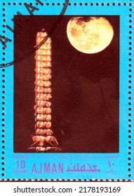 Ajman, Circa 1970: Postage Stamp Dedicated To The Apollo And Gemini Program.