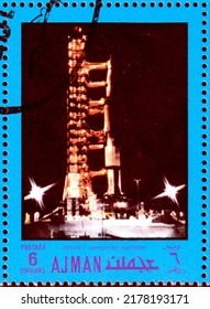 Ajman, Circa 1970: Postage Stamp Dedicated To The Apollo And Gemini Program.