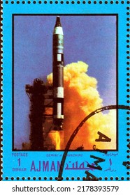 Ajman, Circa 1970: Postage Stamp Dedicated To The Apollo And Gemini Program.