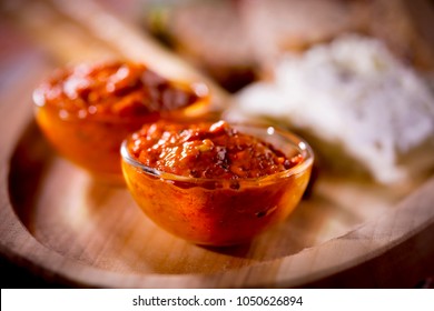 Ajvar Served With Bread And Cheese