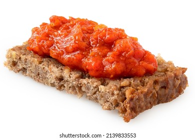 Ajvar spread on a slice of health bread isolated on white.