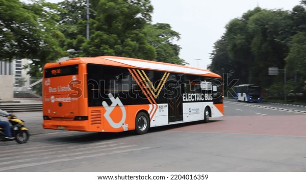 akarta, Indonesia - September 18, 2022:\
Transjakarta is the first Bus Rapid Transit transportation system\
in Southeast Asia and South Asia. Currently, the Transjakarta\
Electric Bus is\
available.