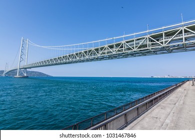 Akashi kaikyo  suspension bridge with blue sea Japan