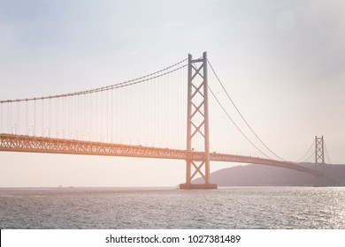 Akashi suspension bridge crossing sea coast, Japan longest bridge Kobe - Powered by Shutterstock