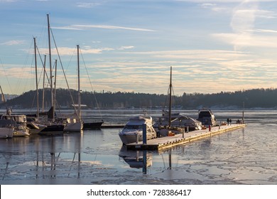 Aker Brygge Marina in winter season. The most popular part of Oslo, Norway