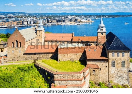 Akershus Fortress in Oslo, Norway. Akershus Festning is a medieval fortress that was built to protect Oslo.