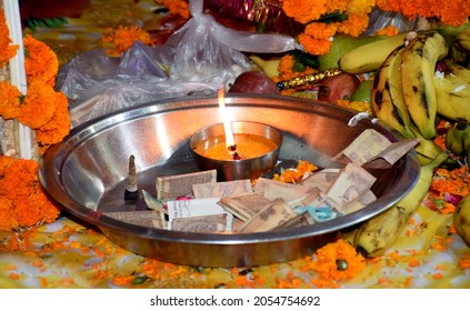 Akhand Jyoti - Pious Indian flame or lamp used during aarti  (Hindu ritual of worship) at a temple in India 