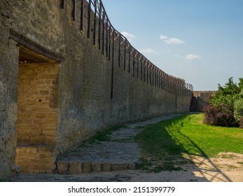Akkerman fortress. Medieval castle near the sea. Stronghold in Ukraine. Ruins of the citadel of the Bilhorod-Dnistrovskyi fortress, Ukraine. Defensive wall in the yard.