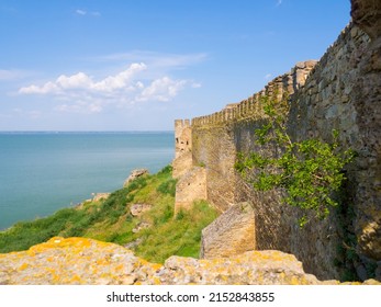 Akkerman fortress. Medieval castle near the sea. Stronghold in Ukraine. Ruins of the citadel of the Bilhorod-Dnistrovskyi fortress, Ukraine. Defensive wall from the estuary