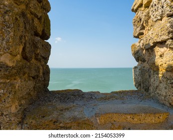 Akkerman fortress. Medieval castle near the sea. Stronghold in Ukraine. Ruins of the citadel of the Bilhorod-Dnistrovskyi fortress, Ukraine. View on the estuary from defensive wall.