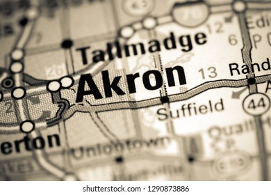 Akron. Ohio. USA On A Map