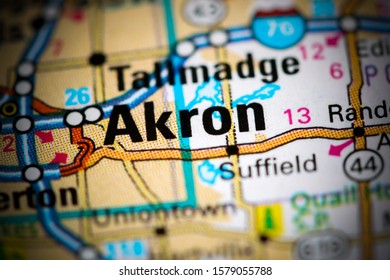 Akron. Ohio. USA On A Map