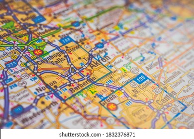 Akron On USA Map Travel Background