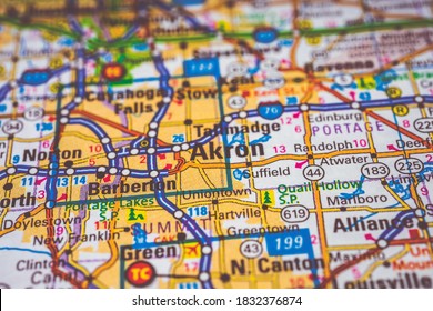 Akron On USA Map Travel Background