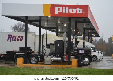 Akron,OH/USA JUNE 24, 2016: Pilot Travel Center And Truck Stop. Pilot And Flying J Are Truck Stops Owned By The Same Company.