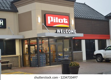 Akron,OH/USA JUNE 24, 2016: Pilot Travel Center And Truck Stop. Pilot And Flying J Are Truck Stops Owned By The Same Company.