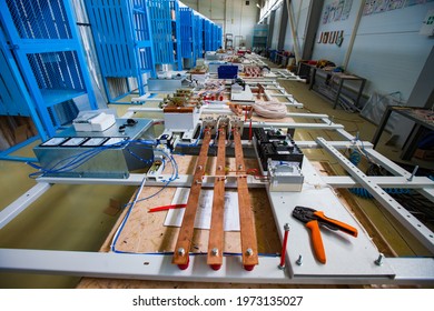 Aktau, Kazakhstan - May 05, 2012: Production Of Special Electric Equipment In Workshop. Assembling Of Electric Cabinets. No People. RIG Ltd. 