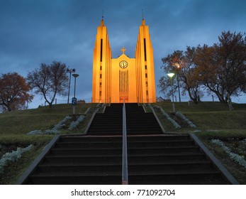 Akureyri Church At Dawn, Iceland