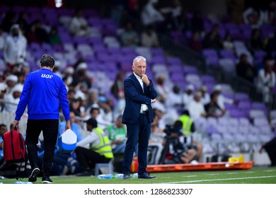 Al Ain, UAE - Jan 14 2019: Alberto Zaccheroni Head Coach Of UAE During AFC Asian Cup 2019 Between UAE And Thailand At Hazza Bin Zayed Stadium In Al Ain, UAE.