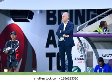 Al Ain, UAE - Jan 14 2019: Alberto Zaccheroni Head Coach Of UAE During AFC Asian Cup 2019 Between UAE And Thailand At Hazza Bin Zayed Stadium In Al Ain, UAE.