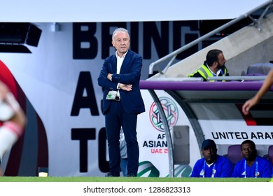 Al Ain, UAE - Jan 14 2019: Alberto Zaccheroni Head Coach Of UAE During AFC Asian Cup 2019 Between UAE And Thailand At Hazza Bin Zayed Stadium In Al Ain, UAE.