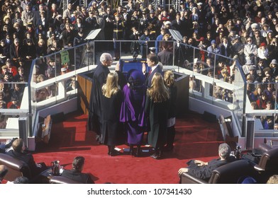 Al Gore, Taking Oath As Vice President On Inauguration Day From Chief Justice William Rehnquist On January 20, 1993 In Washington, DC