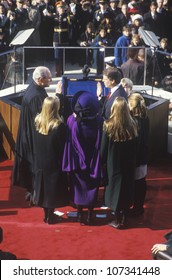 Al Gore, Taking Oath As Vice President On Inauguration Day From Chief Justice William Rehnquist On January 20, 1993 In Washington, DC