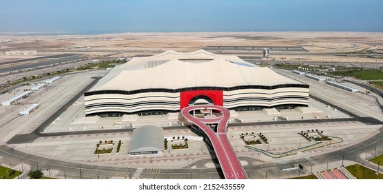 AL KHOR, QATAR - 2022: Aerial View Of Al Bayt Stadium, Modern Football (soccer) Stadium For FIFA World Cup 2022.