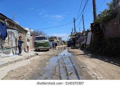 AL MINA, TRIPOLI, LEBANON - APRIL 21, 2019: Views of Hay Al Tanak slums in Al Mina Tripoli Lebanon, this slum contain Syrian, Palestine refugees and Lebanese poor people. 