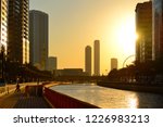 Al Qasba canal and skyscrapers in Sharjah.