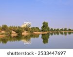  Al Qudra Lakes in Al Marmoom Desert Conservation Reserve, popular place for recreation and picnics. Dubai, UAE