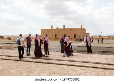 Al Ula, Saudi Arabia, February 19, 2020: At The Hejaz Railway Station In Al Ula, Tourists Are Welcomed With Saudi Arabian Hospitality Before The Guided Tours To The Tombs Of Hegra Start