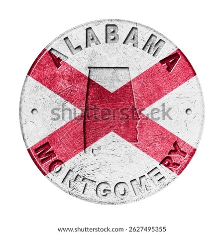 Alabama Flag Button with Map, Retro Style