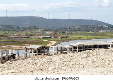 Alacati, Cesme, Izmir - Turkey- 04-25-2021: Construction Works In Alacati Wetland. Alacati Port Project.