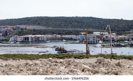 Alacati, Cesme, Izmir - Turkey- 04-25-2021: Construction Works In Alacati Wetland. Alacati Port Project.