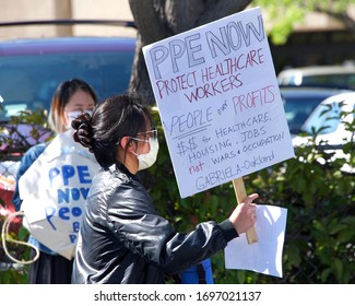 Alameda, CA - April 7, 2020: Nurses At Alameda Hospital Protesting Inadequate Personal Protective Equipment, Or PPE, Among Other Concerns.