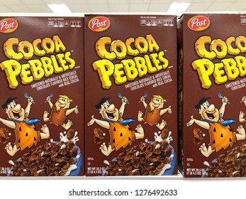 Alameda, CA - January 03, 2018: Grocery Store Shelf With Family Size Boxes Of Post Brand Cocoa Pebbles Cereal.