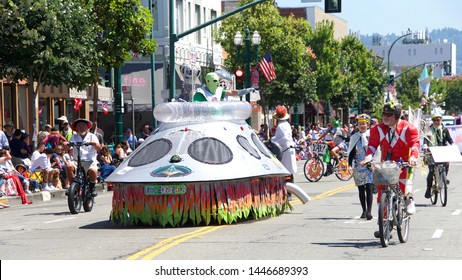 Alameda, CA - July 4, 2019: Unidentified participants in the Alameda 4th of July Parade, one of the largest and longest Independence Day parade in the nation.