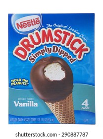 ALAMEDA, CA - JUNE 22, 2015: 18.1 Ounce Box Of Nestle Brand Drumstick Simply Dipped. The Original Sunday Cone. Artificially Flavored Vanilla Without Peanuts.