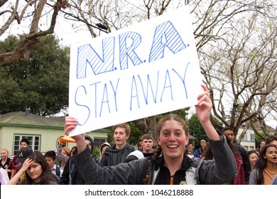 Alameda, CA - March 14, 2018: With Calls To End Gun Violence, No More Silence! Hundreds Of Students From Alameda High School Participate In A Student Walkout To Protest Gun Violence.