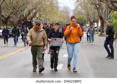 Alameda, CA - March 14, 2018: With Calls To End Gun Violence, No More Silence! Hundreds Of Students From Alameda High School Participate In A Student Walkout To Protest Gun Violence.