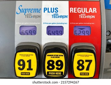 Alameda, CA - May 14, 2022: Close Up Of Gas Station Pump Prices, Currently Over 6 Dollars A Gallon In Parts Of California.